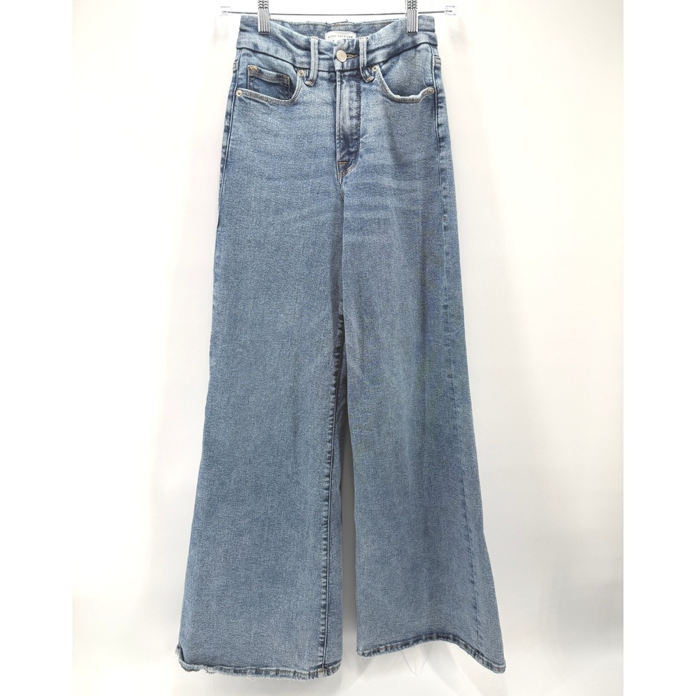 Good American Good Waist Palazzo High Rise Wide Leg Jeans Women 0/25 Light Wash